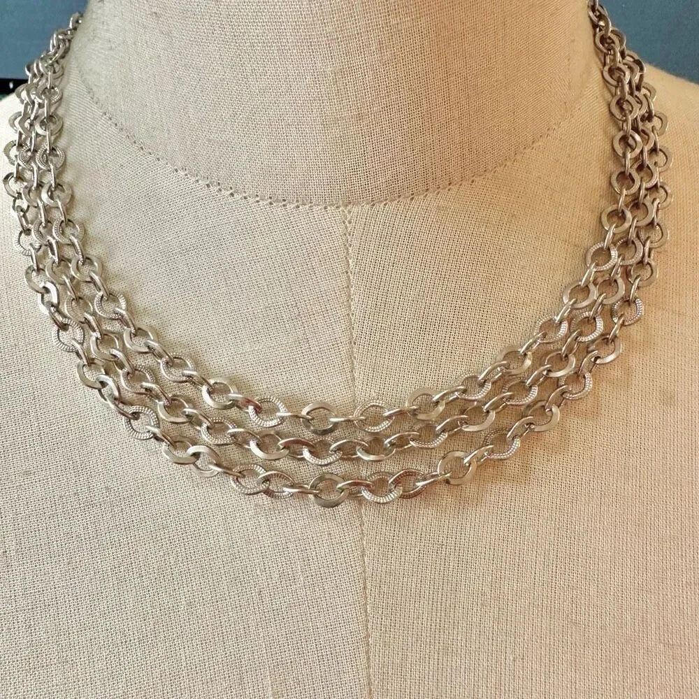 Banana Repulic silver tone triple chain necklace